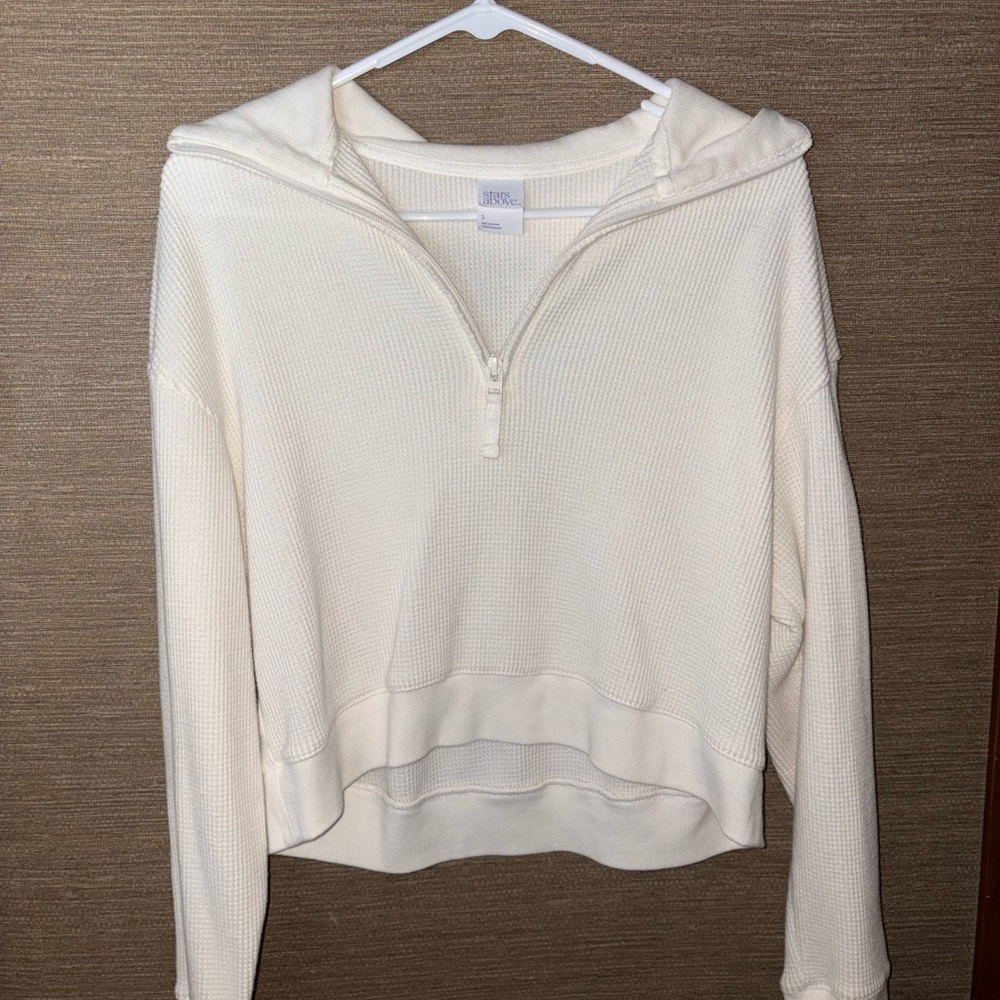 Stars Above Waffle Quarter Zip Sweatshirt Womens Small Long Sleeve cream Small - Picture 7 of 7